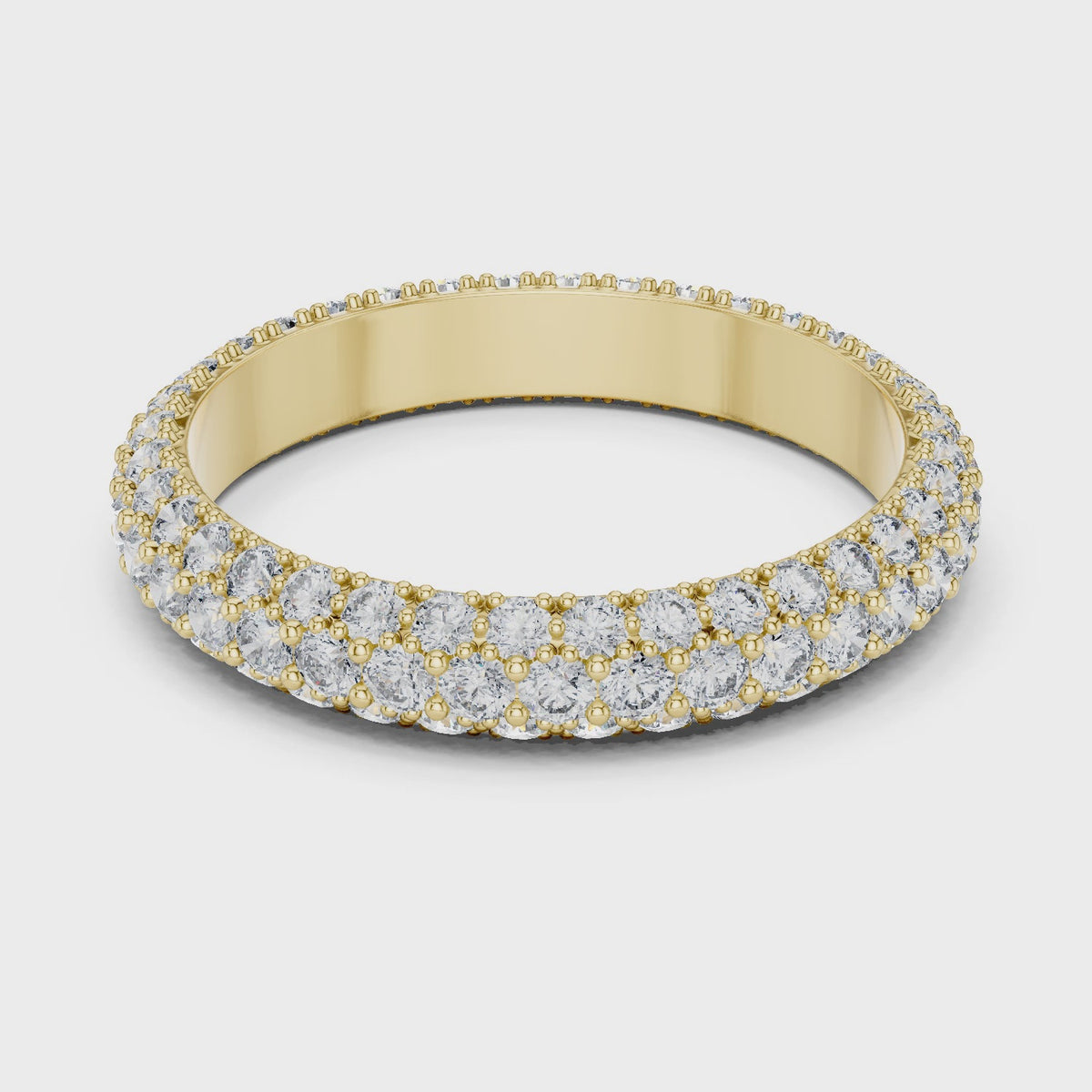 Three Row Pave set Lab Grown Diamond Wedding Band