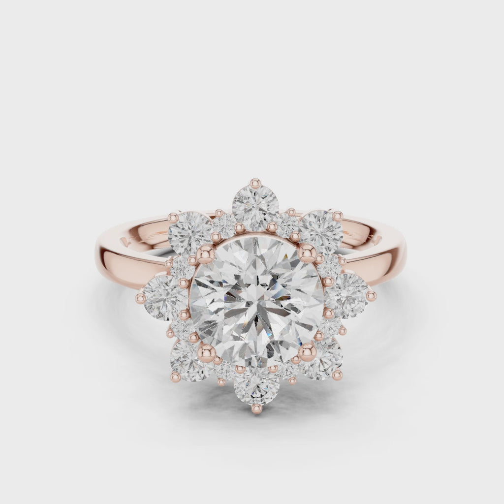 Round Lab Grown Diamond Engagement Ring in Floral Style