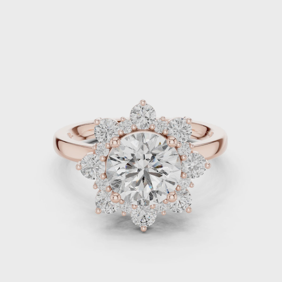 Round Lab Grown Diamond Engagement Ring in Floral Style