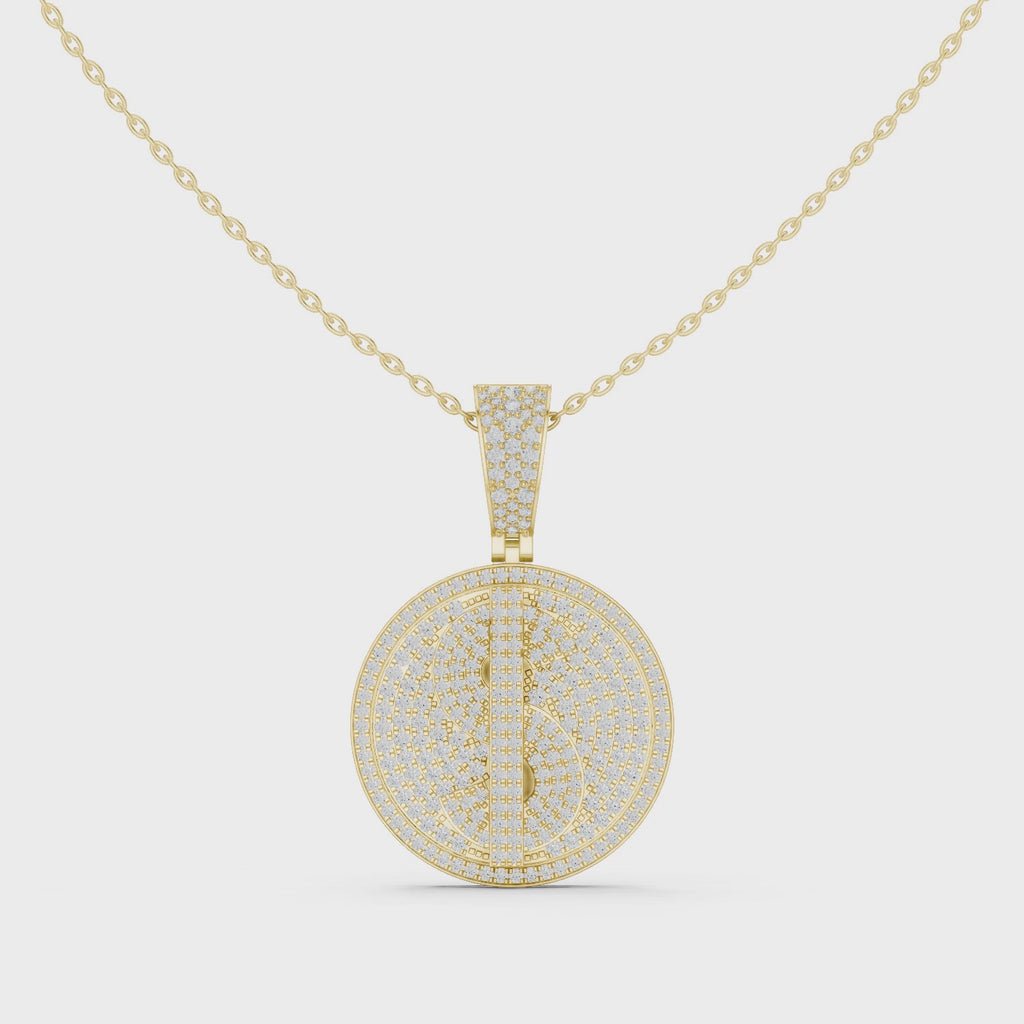 Dollar Sign Diamond Disk Pendant Necklace - Moissanite Charm