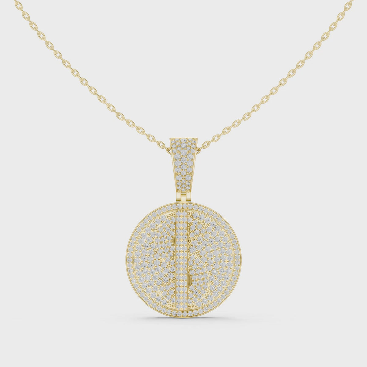 Dollar Sign Diamond Disk Pendant Necklace - Moissanite Charm