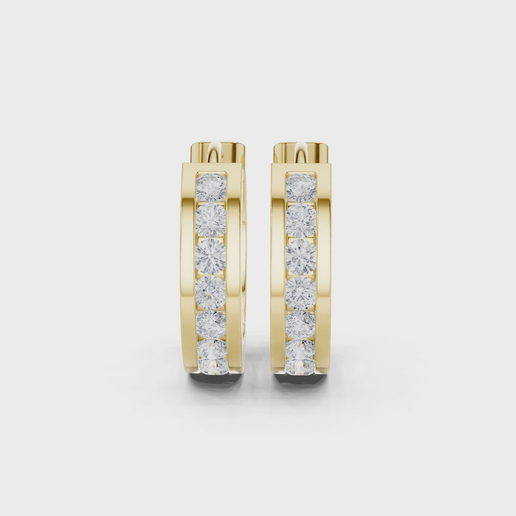 Channel Set Diamond Hoop Earrings in Yellow Gold