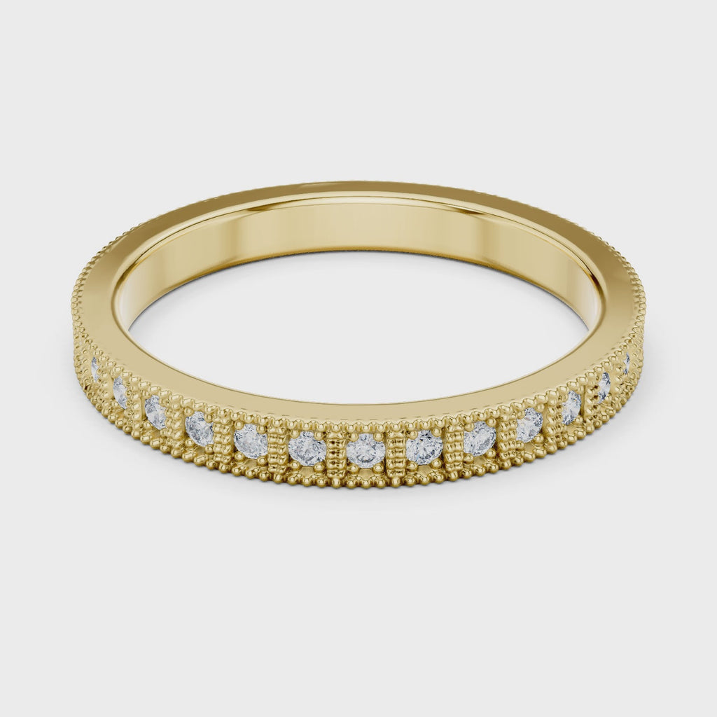 Round Diamond Milgrain set Wedding Band - Minimal Ring