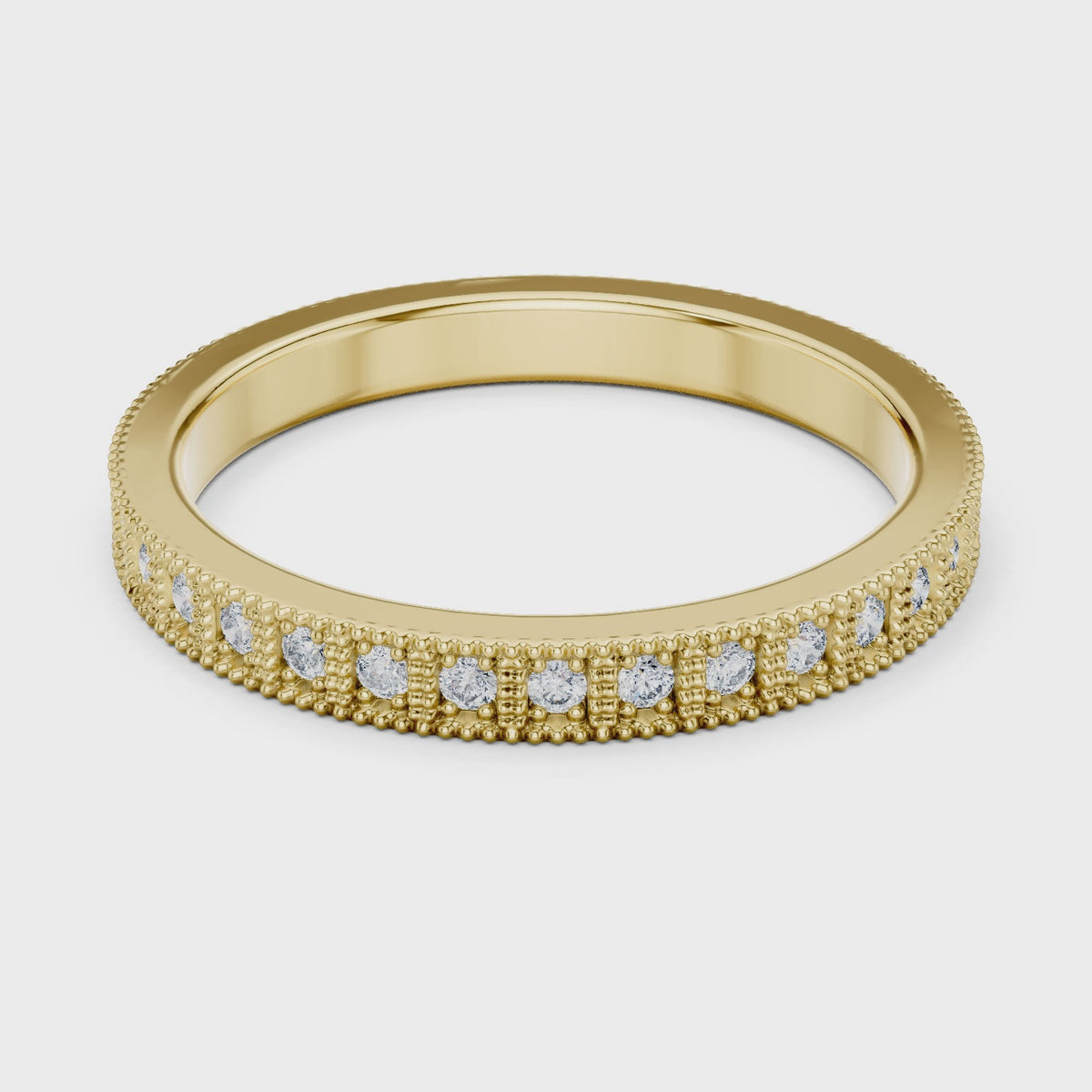 Round Diamond Milgrain set Wedding Band - Minimal Ring