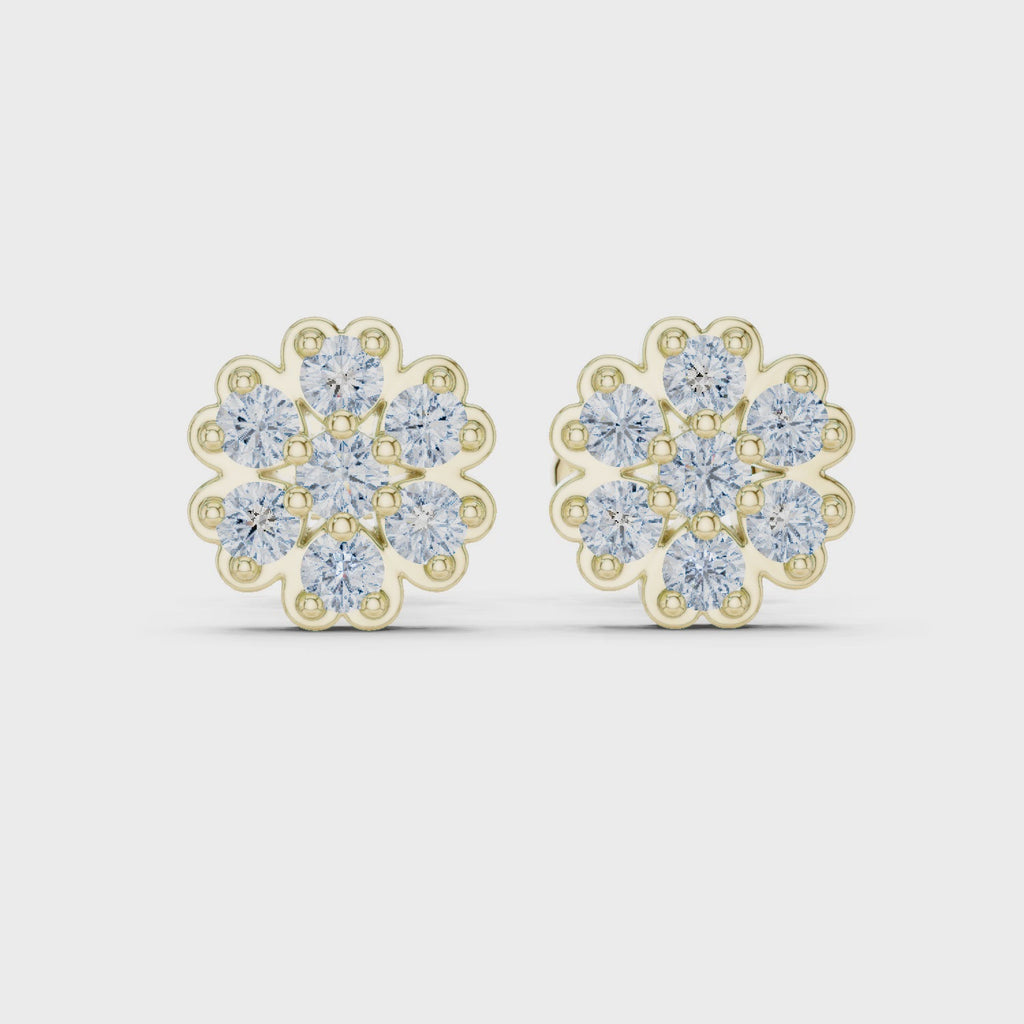 Diamond Flower Cluster Stud Earrings in Gold