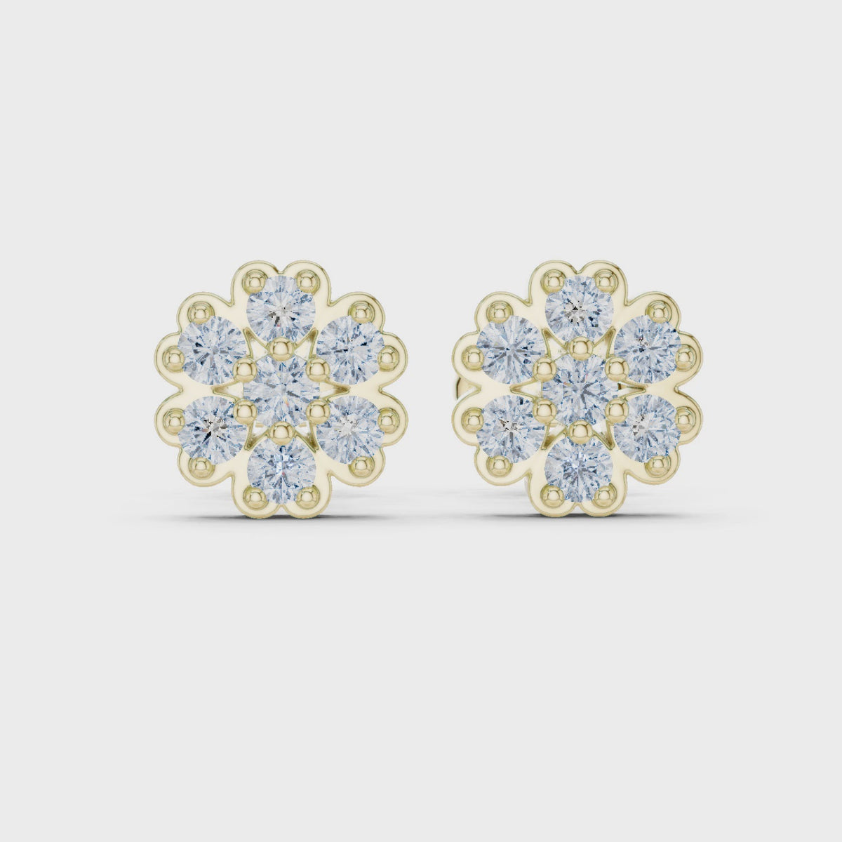 Diamond Flower Cluster Stud Earrings in Gold
